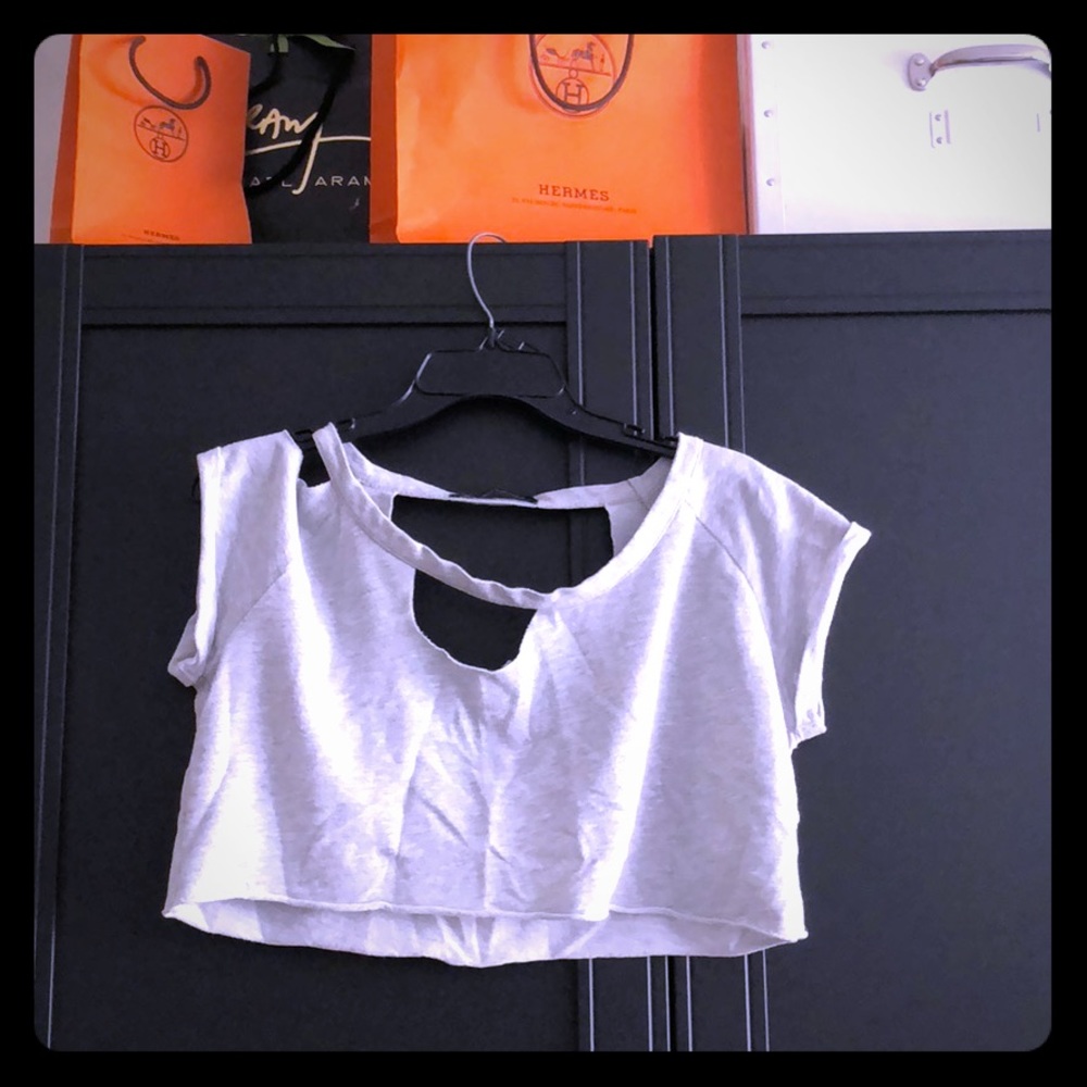 Gray distressed cutout off shoulder crop top